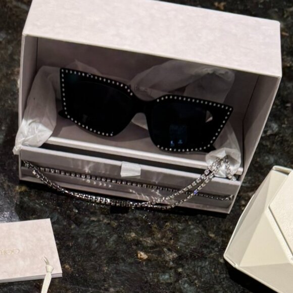 BNIB!  Authentic JIMMY CHOO JC5033B RHINESTONE SUNGLASSES WITH RHINESTONE CHAIN - Picture 6 of 9